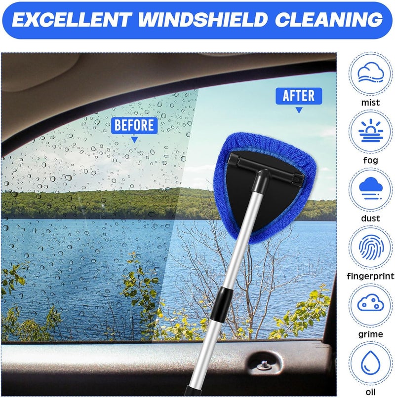 Potchen 8 Pcs Car Windshield Cleaner Tool Kit with Extendable Handle, Microfiber Towel Pads, Brush, Empty Spray Bottle for Auto Glass Wiper Suvs Rvs & Home Windows(Blue) - Image 4